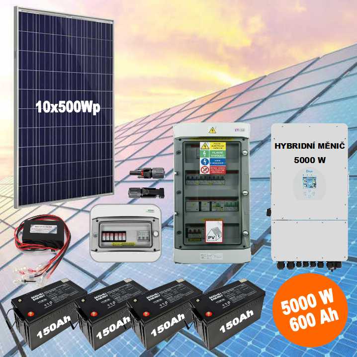 SW HybridGrid 5000-3F solární elektrárna, 5kWp, Měnič 5kw, 28,8kWh Pb-GEL