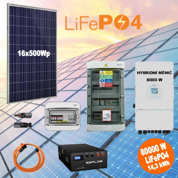 SW HybridGrid 8000L-3F solární elektrárna, 8kWp, Měnič 8kW, 14kWh LiFePO4