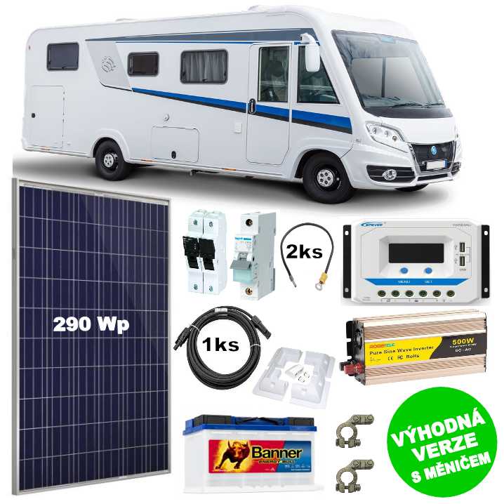 SolarWifi OffGrid 290.2 solární set pro karavany 290 Wp, 12V, 180 Ah,Ménič 500 W