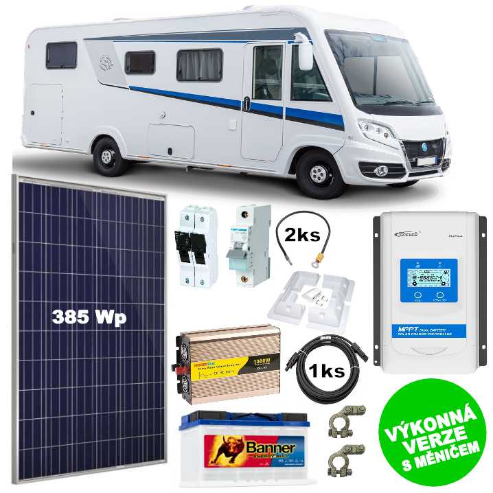 SolarWifi OffGrid 385.2 solární set pro karavany 385 Wp, 12V, 240Ah, Měnič 1000W