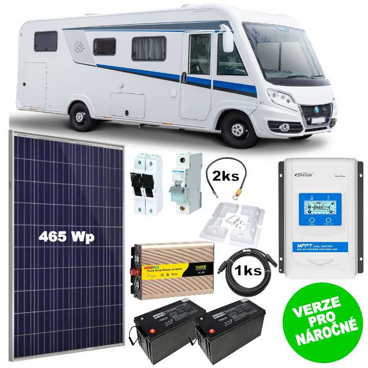 SolarWifi OffGrid 465 solární set pro karavany 465 Wp, 12V, 500Ah, Měnič 1500W