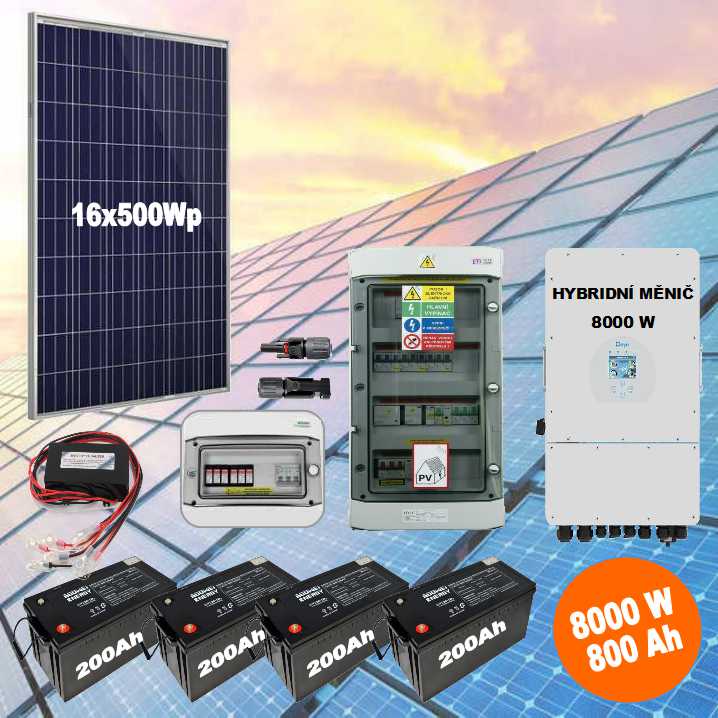 SW HybridGrid 8000-3F solární elektrárna, 8kWp, Měnič 8kw, 38,4kWh Pb-GEL