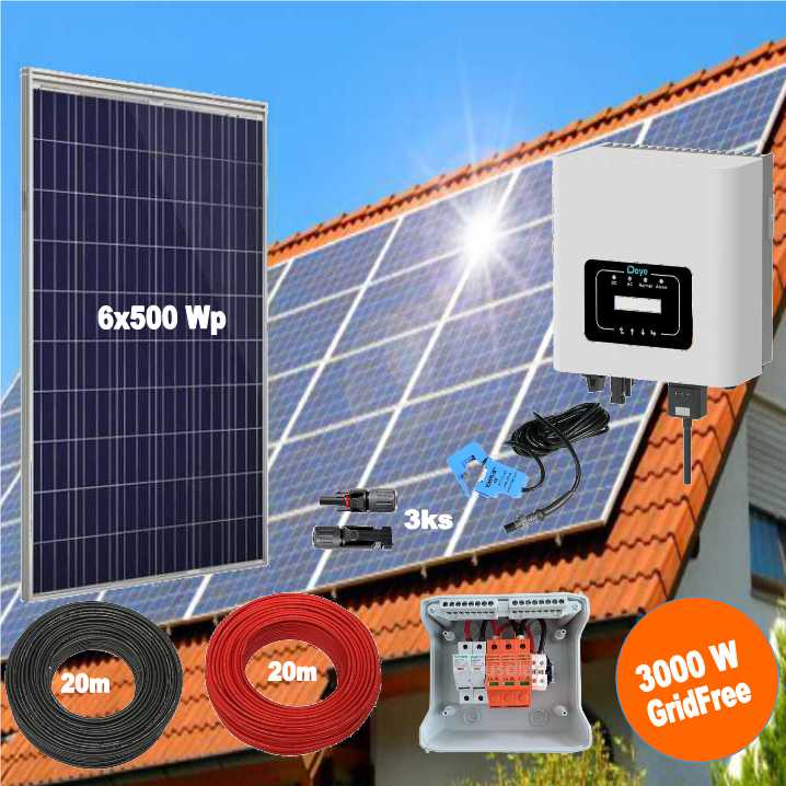SW GridFree 3000 solární elektrárna, 3kWp, Měnič 3kW, 1 fázový